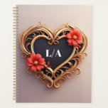 Golden Ornamental Heart Wreath With Red Flowers Planner<br><div class="desc">Ornate golden heart-shaped wreath adorned with vibrant red flowers on a dark background,  evoking romance,  elegance and luxury — perfect for Valentine,  wedding invitations,  greeting cards and romantic projects.</div>
