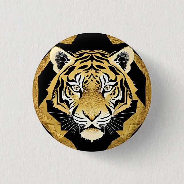 Golden Ornamental Tiger Artwork 1 Inch Round Button (Front)