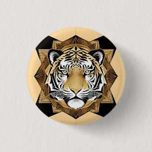 Golden Ornamental Tiger Artwork 1 Inch Round Button