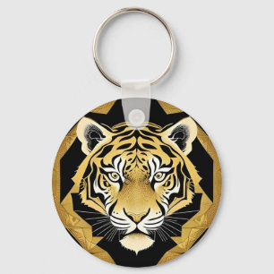 Golden Ornamental Tiger Artwork Keychain