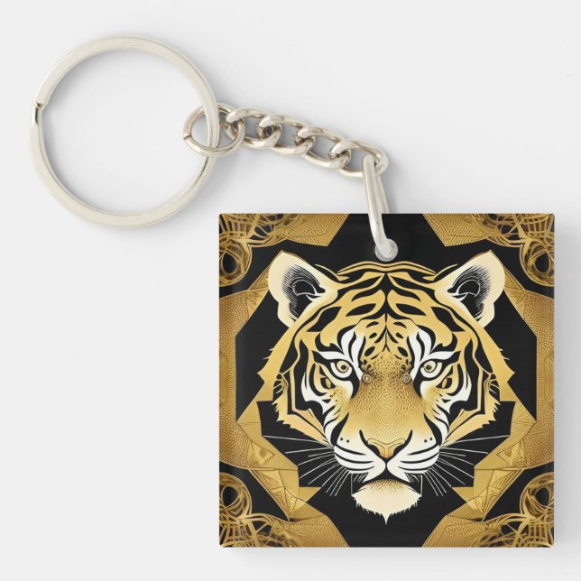 Golden Ornamental Tiger Artwork Keychain (Front)