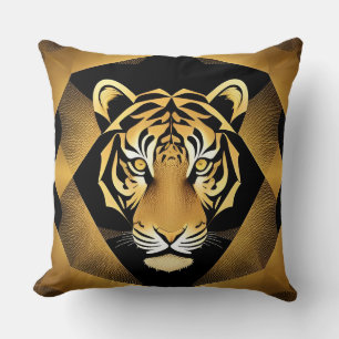 Golden Ornamental Tiger Artwork Throw Pillow