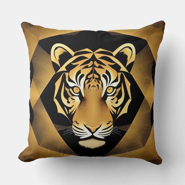 Golden Ornamental Tiger Artwork Throw Pillow (Front)