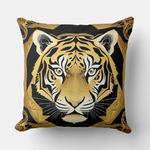 Golden Ornamental Tiger Artwork Throw Pillow