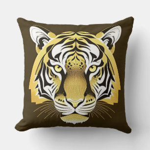 Golden Ornamental Tiger Artwork Throw Pillow