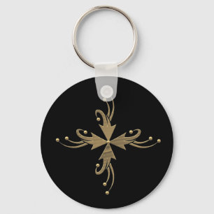 Golden ornaments on black background keychain