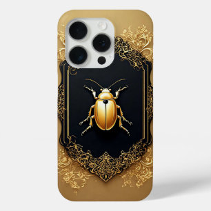 Golden Ornate Beetle on Decorative Background iPhone 15 Pro Case