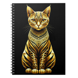 Golden Ornate Cat Illustration Notebook