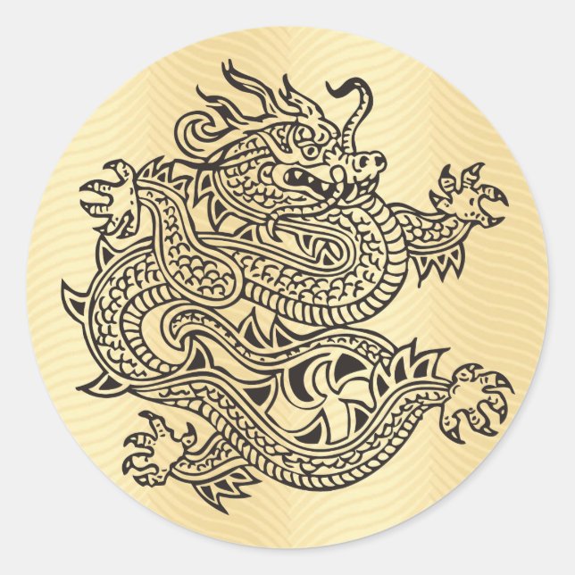 Golden Ornate Dragon Classic Round Sticker (Front)