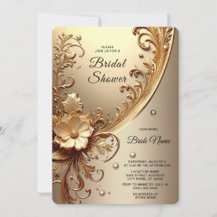Golden Ornate Floral Bridal Shower Invitation