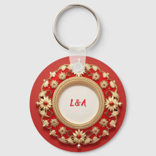 Golden Ornate Floral Circle Design Keychain