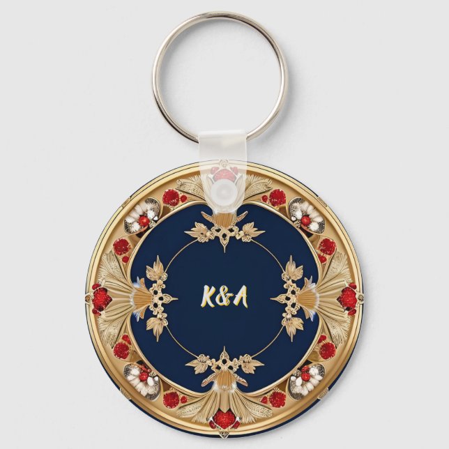 Golden Ornate Floral Circle Design Keychain (Front)