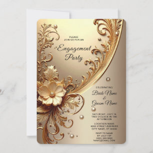 Golden Ornate Floral Engagement Invitation