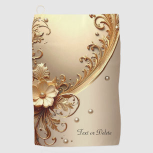 Golden Ornate Floral Golf Towel