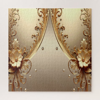 Golden Ornate Floral Jigsaw Puzzle