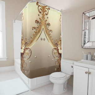 Golden Ornate Floral Shower Curtain