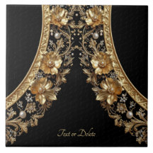Golden Ornate Flowers Ceramic Tile