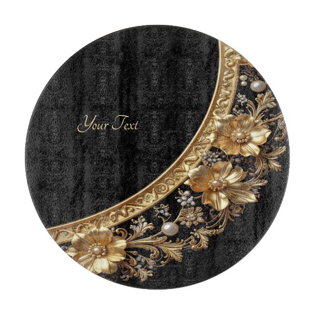 Golden Ornate Flowers Cutting Board (Front)