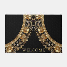 Golden Ornate Flowers Doormat
