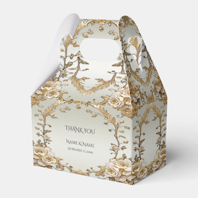 Golden Ornate Flowers Favour Box (Front Side)