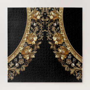 Golden Ornate Flowers Jigsaw Puzzle