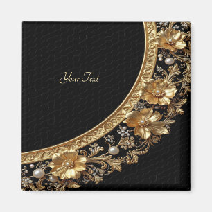 Golden Ornate Flowers Magnet