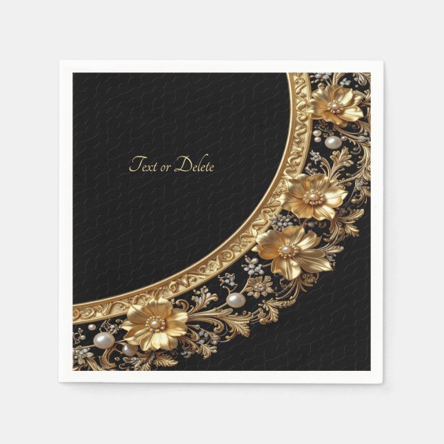 Golden Ornate Flowers Napkin (Front)