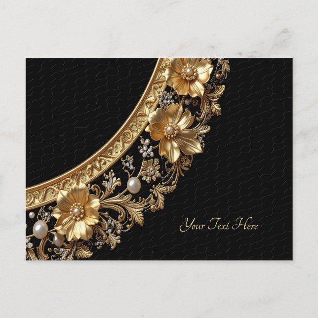 Golden Ornate Flowers Postcard (Front)