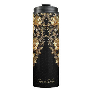 Golden Ornate Flowers Thermal Tumbler