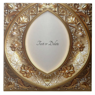 Golden Ornate Frame Ceramic Tile