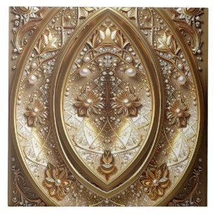 Golden Ornate Frame Ceramic Tile