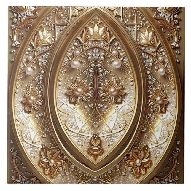 Golden Ornate Frame Ceramic Tile (Front)