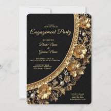 Golden Ornate Frame Engagement Invitation