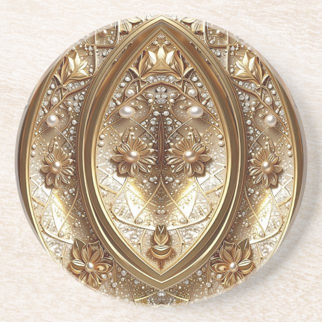 Golden Ornate Frame Sandstone Coaster (Front)