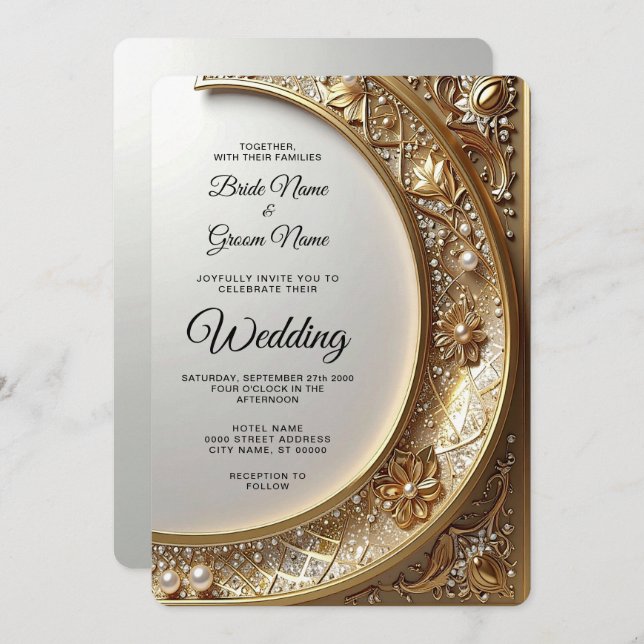 Golden Ornate Frame Wedding Invitation (Devant / Derrière)