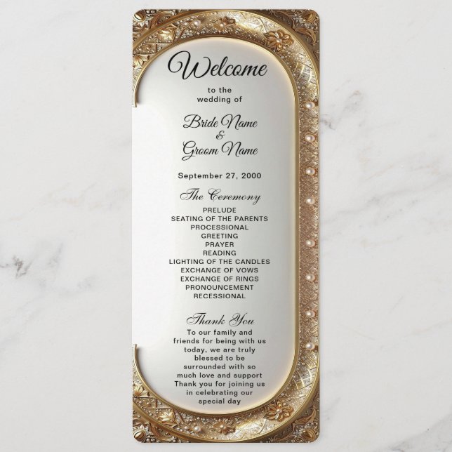 Golden Ornate Frame Wedding Program (Front)