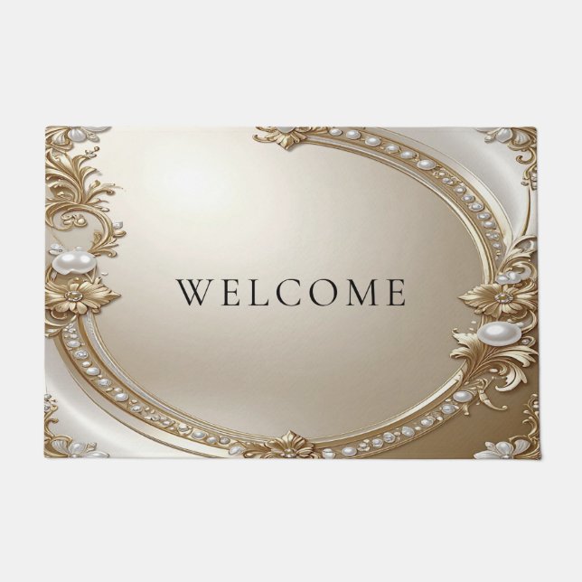 Golden Ornate Frame with Pearls Doormat (Front)
