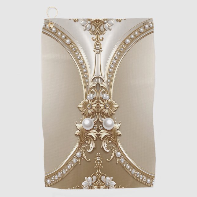 Golden Ornate Frame with Pearls Golf Towel (Front)