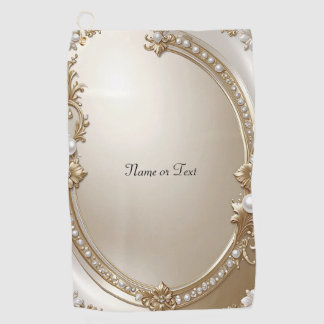 Golden Ornate Frame with Pearls Golf Towel