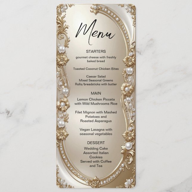 Golden Ornate Frame with Pearls Menu (Front)