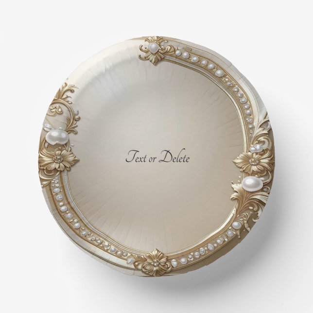 Golden Ornate Frame with Pearls Paper Plate (Front)