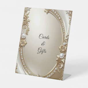 Golden Ornate Frame with Pearls Tabletop Signs