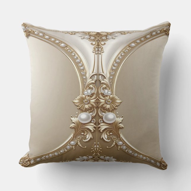 Golden Ornate Frame with Pearls Throw Pillow (Front)