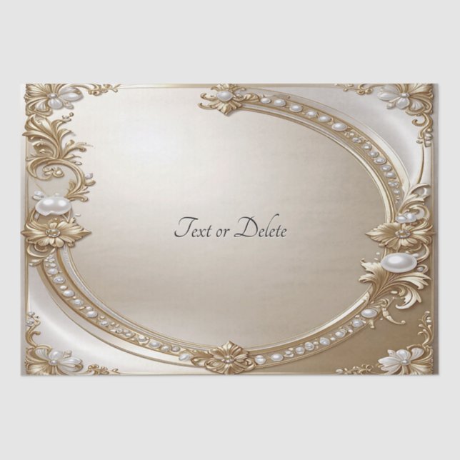 Golden Ornate Frame with Pearls Tissue Paper (Front)