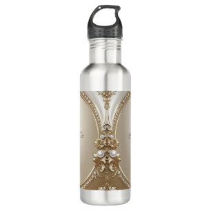 Golden Ornate Frame with Pearls Water Bottle
