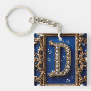 Golden Ornate Letter D with Jewels Keychain
