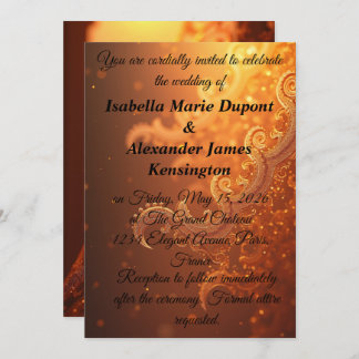 Golden Ornate Radiance: Abstract Ethereal Swirls Invitation