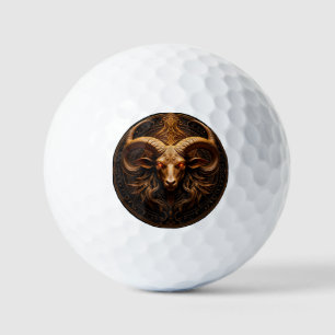 Golden Ornate Ram Head Golf Balls