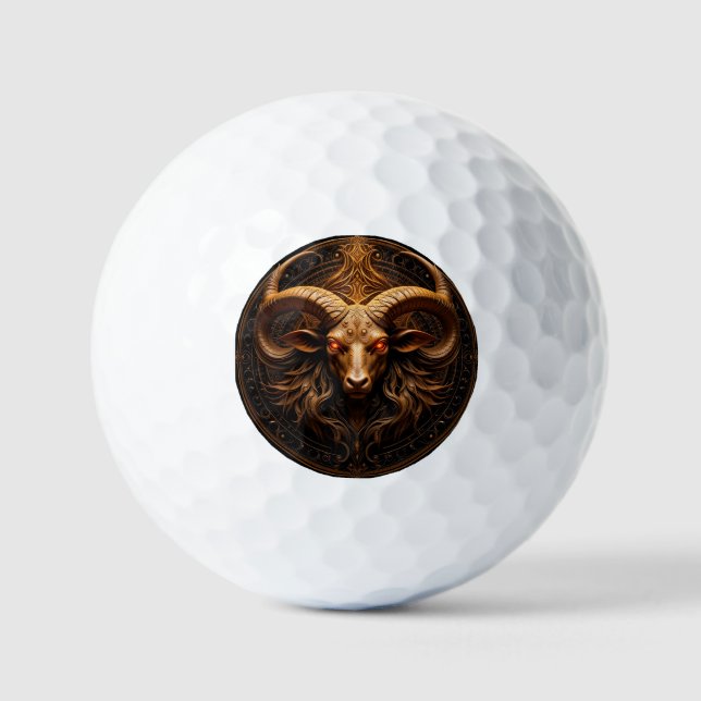 Golden Ornate Ram Head Golf Balls (Front)