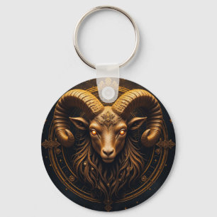 Golden Ornate Ram Head Keychain